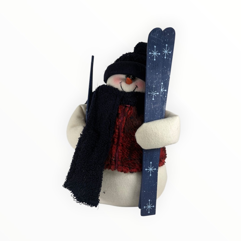 Unbranded Snowman Figurine Unisex 12in Blue Red Excellent Rustic Skiing Decor